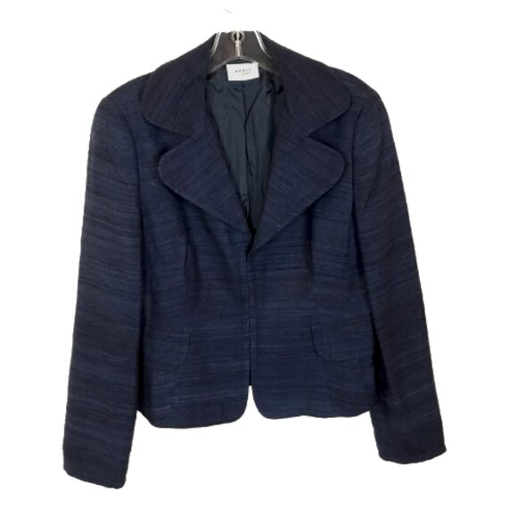 Womens Size 10 Akri Punto Dark Blue Pure Silk Slub Knit Blazer Jacket - Picture 1 of 3